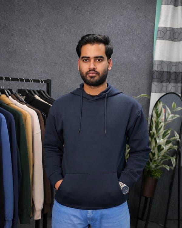 Premium Drop Shoulder Hoodie-Navy Blue