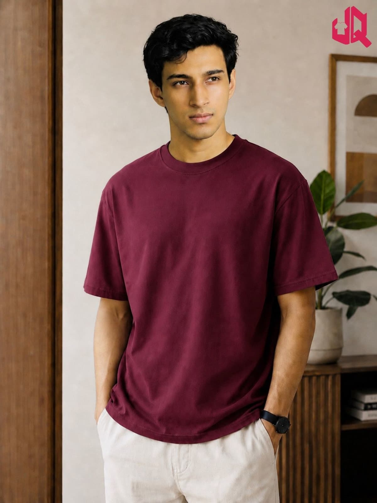 Solid Drop shoulder T-shirt -Maroon