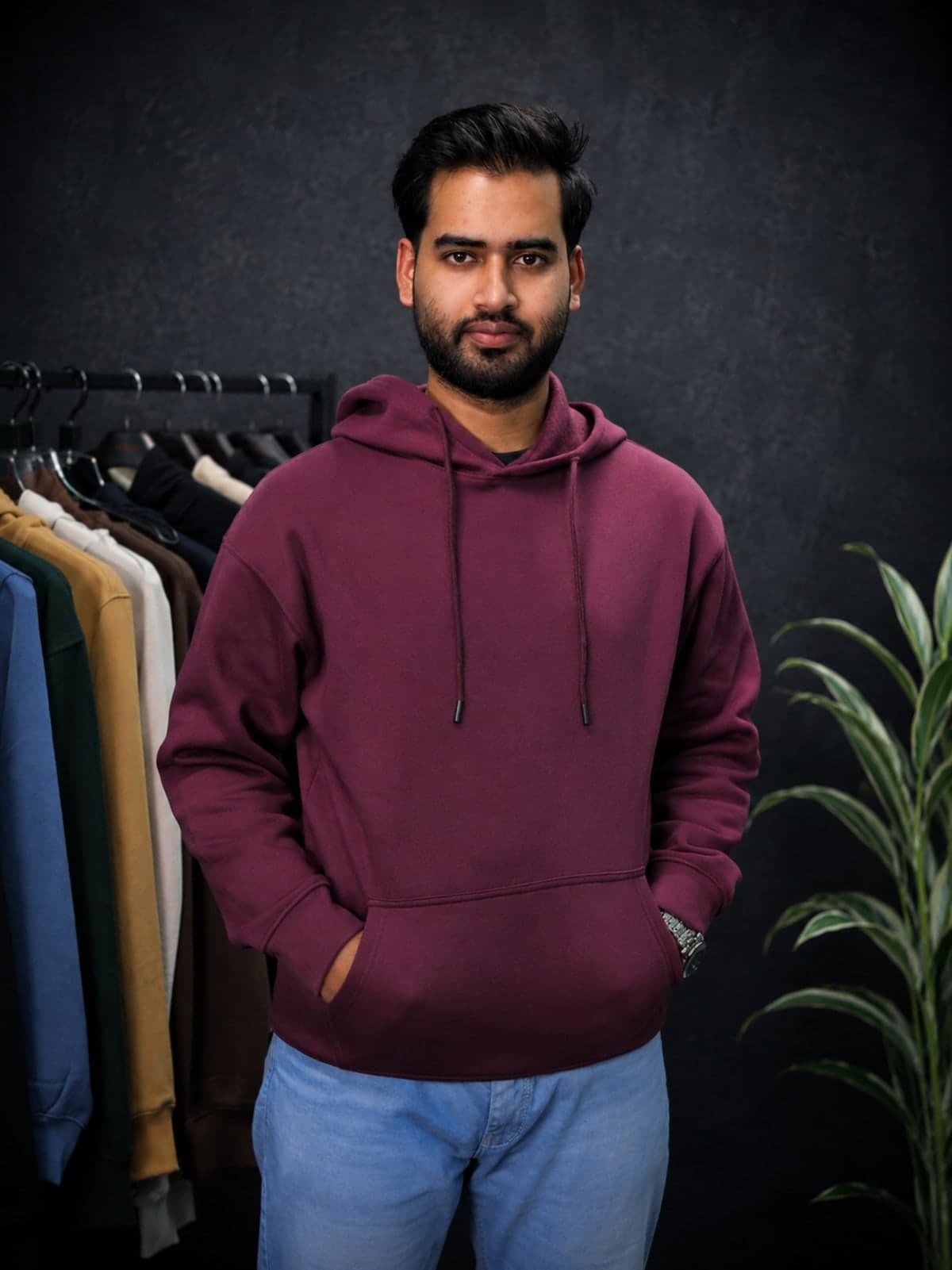 Premium Drop Shoulder Hoodie-Maroon(01)
