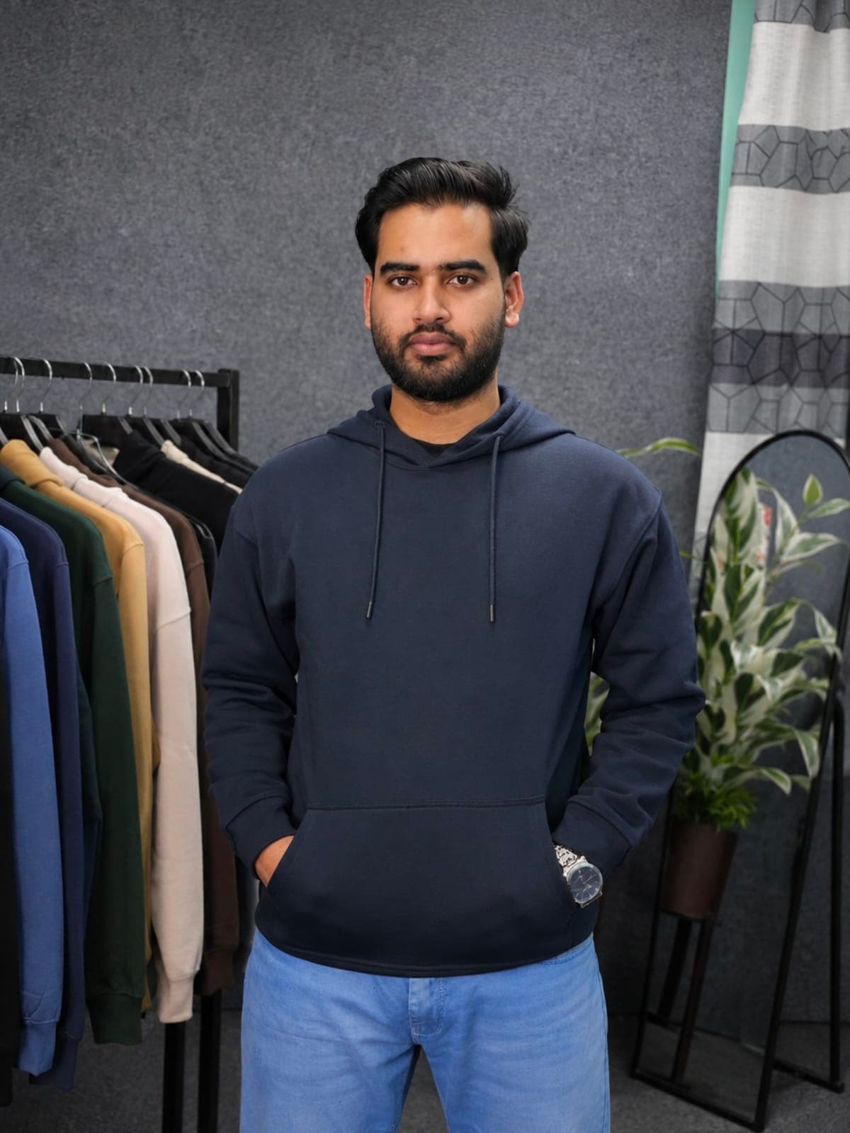 Premium Drop Shoulder Hoodie-Navy Blue